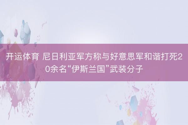 开运体育 尼日利亚军方称与好意思军和谐打死20余名“伊斯兰国”武装分子