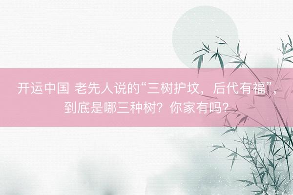 开运中国 老先人说的“三树护坟，后代有福”，到底是哪三种树？你家有吗？