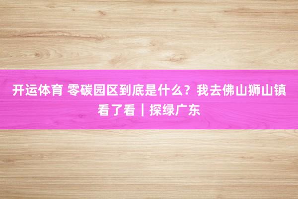 开运体育 零碳园区到底是什么？我去佛山狮山镇看了看｜探绿广东